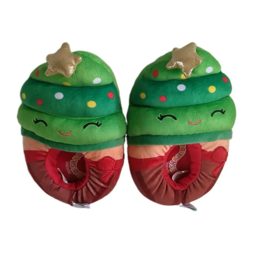 Squishmallows Christmas Tree Plush Slippers Green Kids Size 13 Holiday Youth